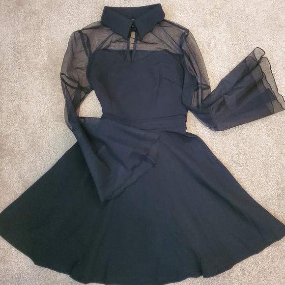 Keyhole Mesh Bell Long Sleeve Gothic Cocktail Vintage Dress - Picture 4 of 7